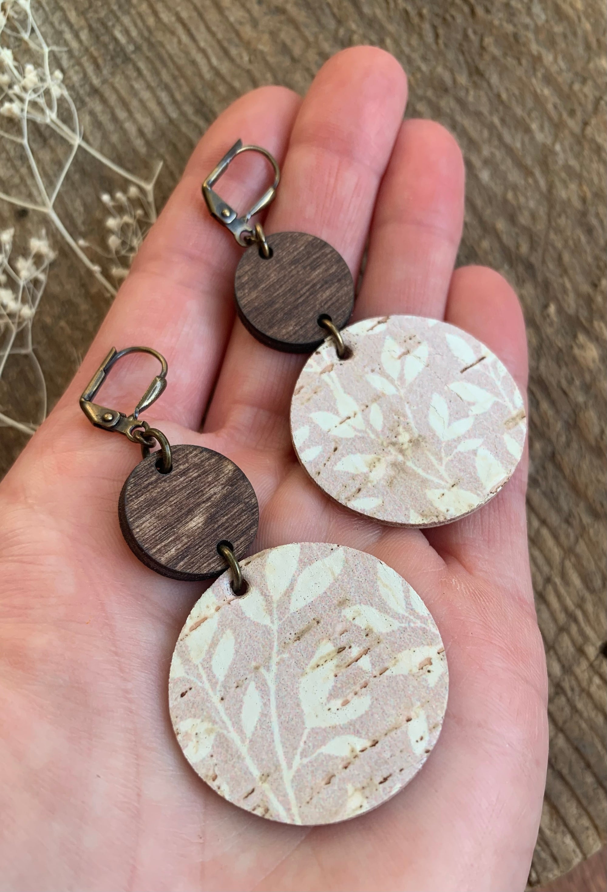 Petal Leather & Wood Earrings