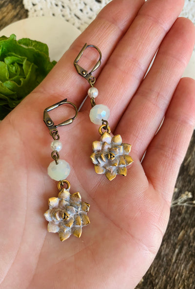 Crystal Pearl Succulent Earrings