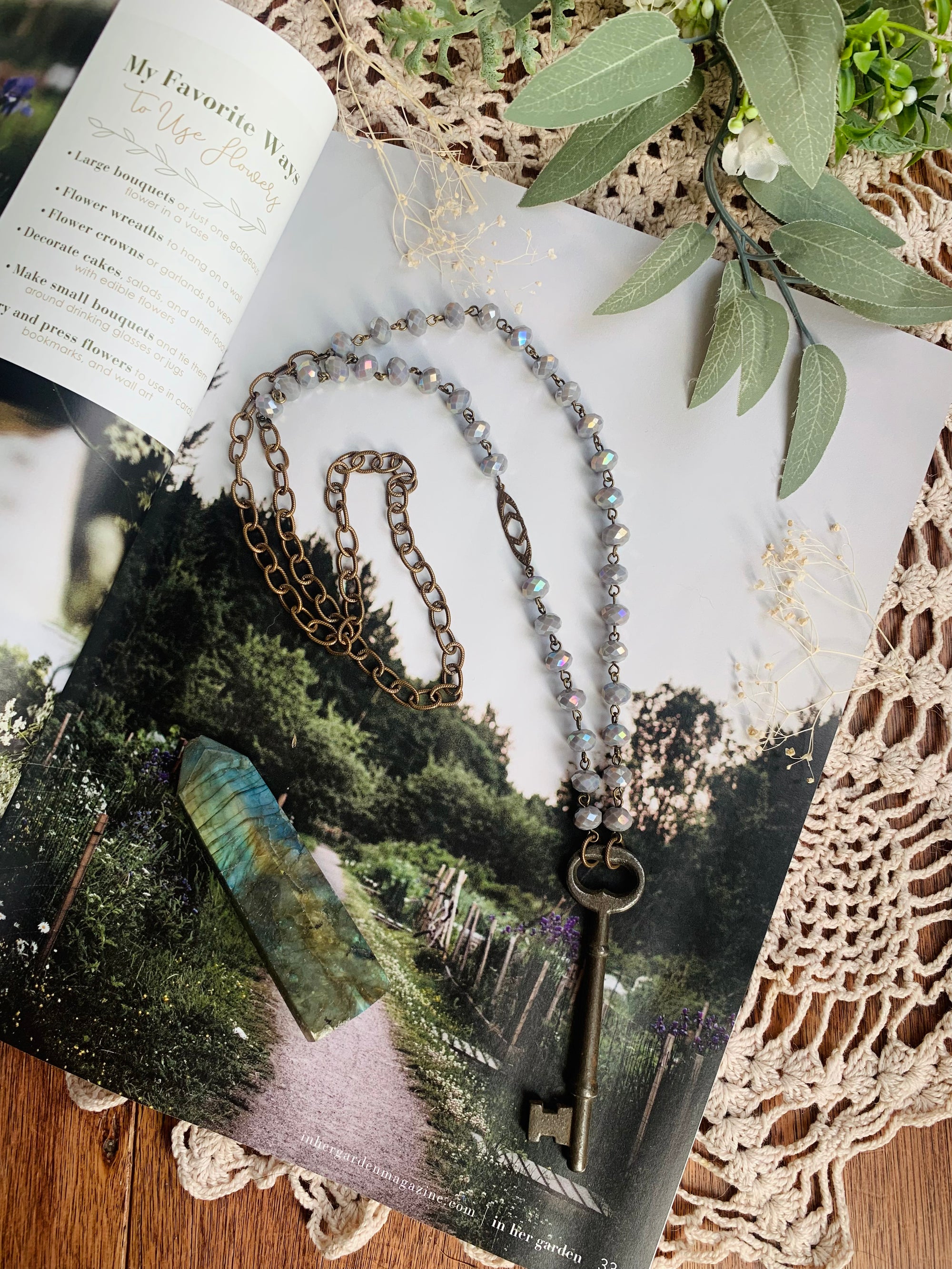 Dove Grey Vintage Skeleton Key Necklace