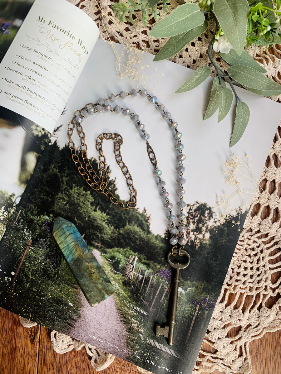 Dove Grey Vintage Skeleton Key Necklace