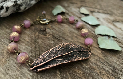 Golden Rose Rustic Leaf Bracelet