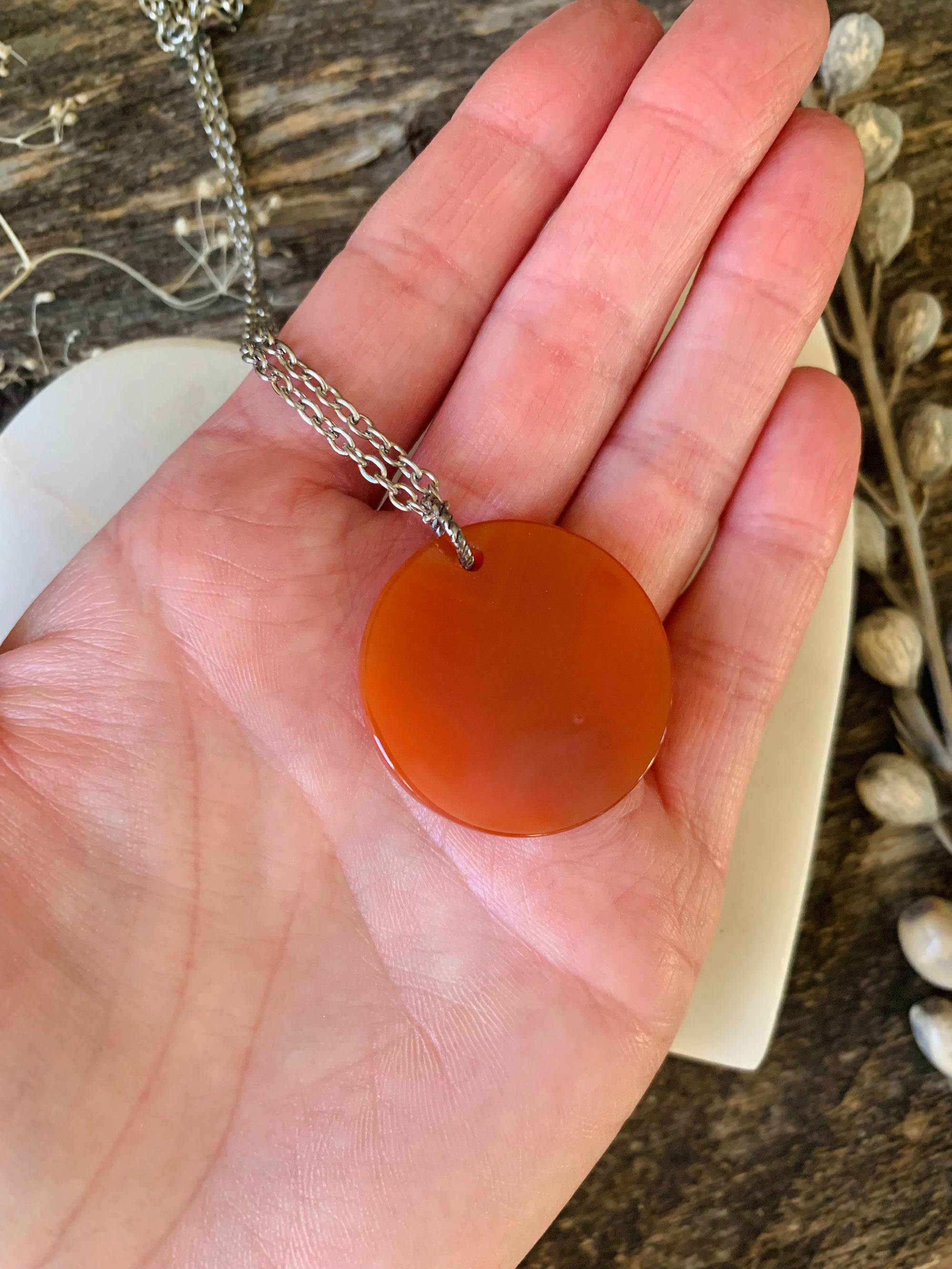 Carnelian Gemstone Coin Necklace