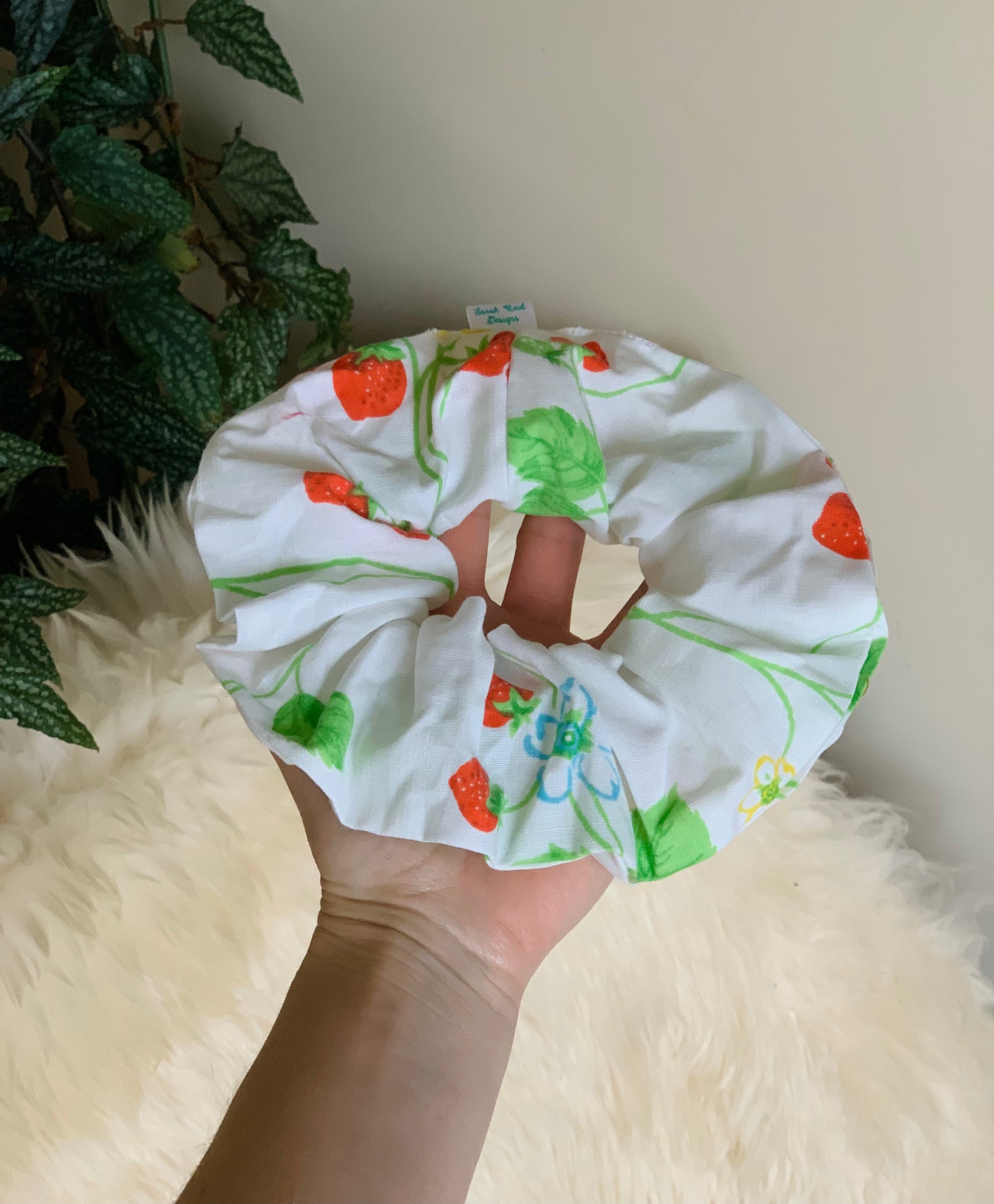Large Vintage Strawberry Hair Scrunchie