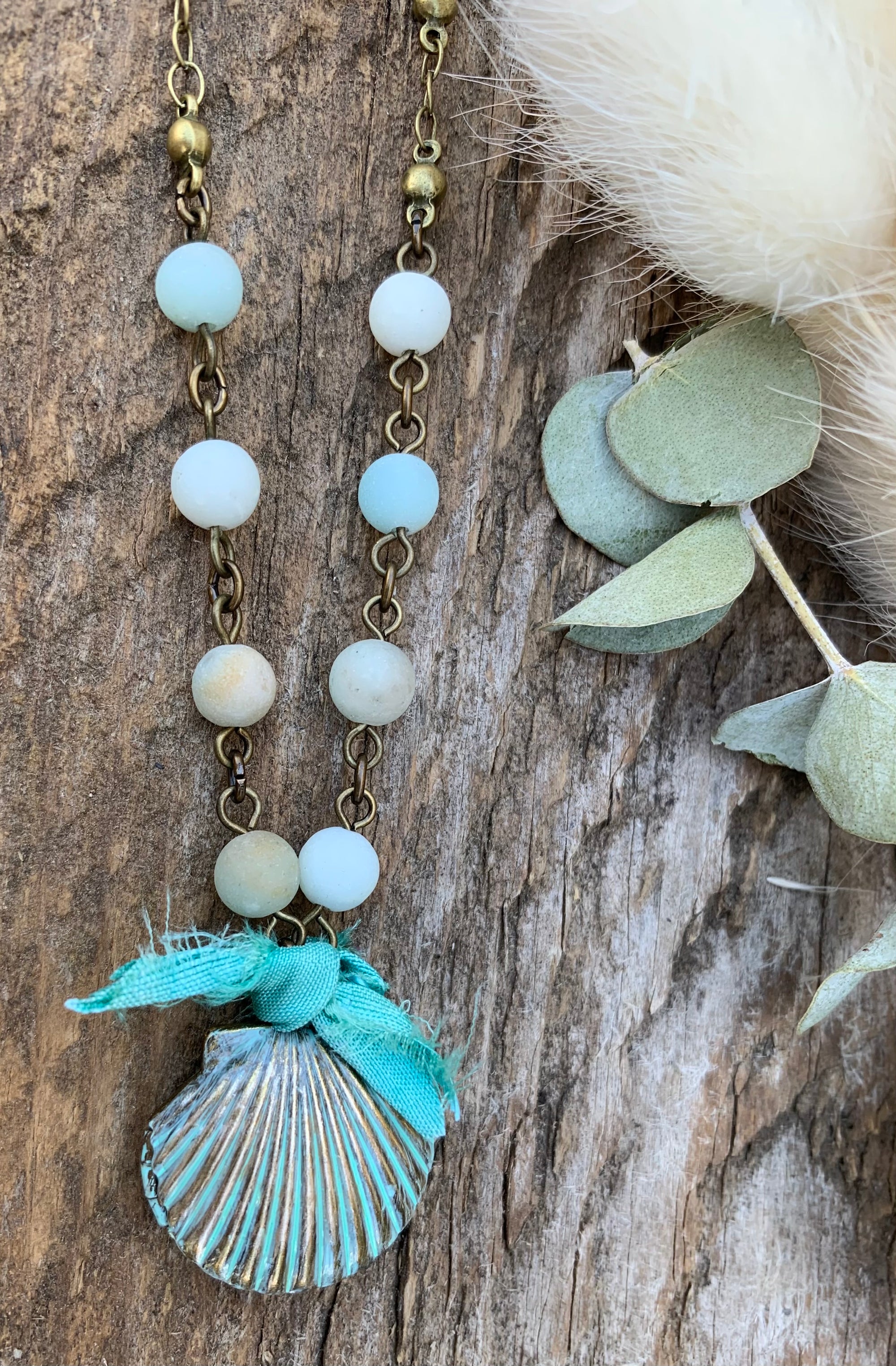 Amazonite Seashell Locket Necklace