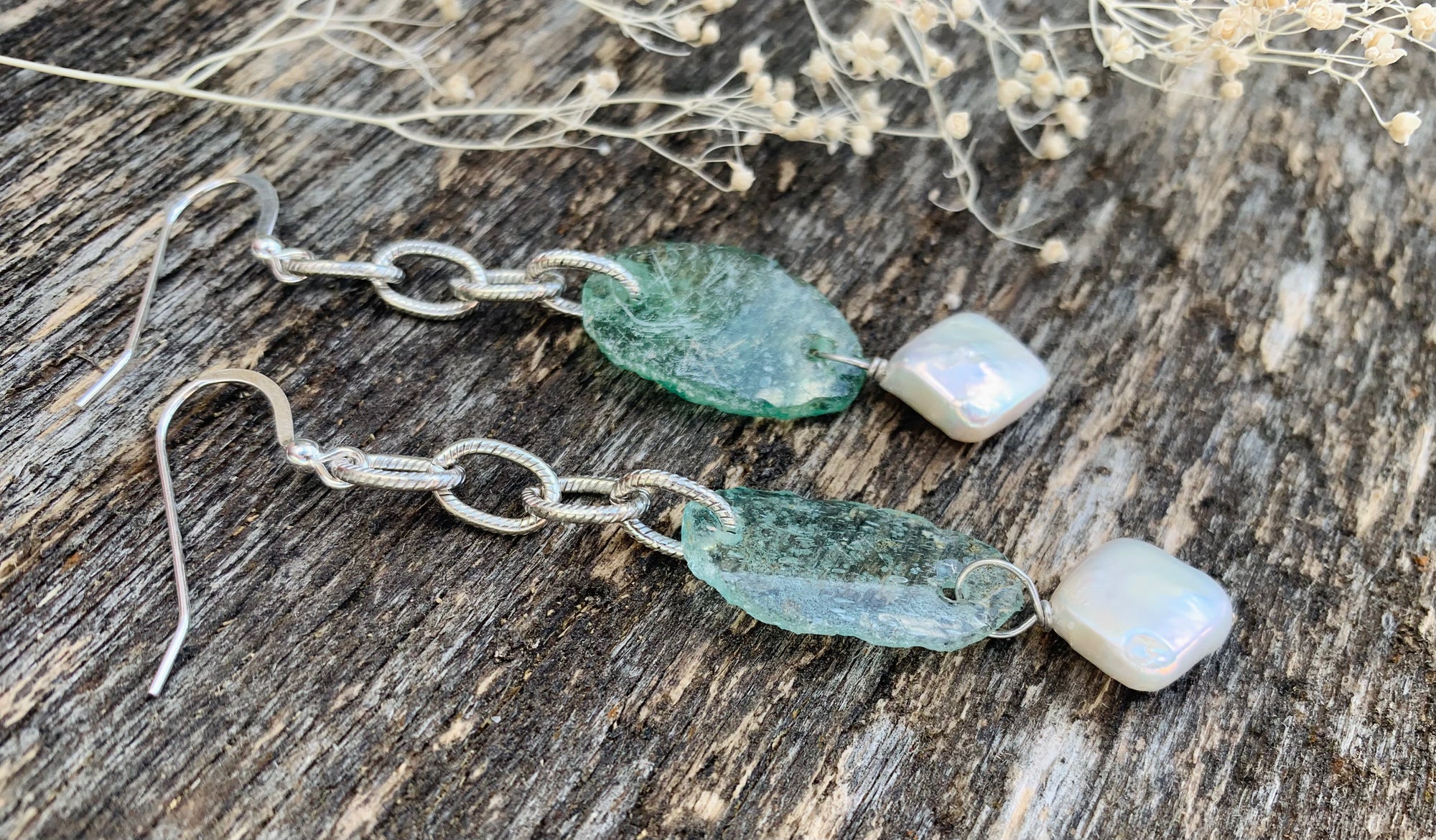 Ancient Roman Glass & Pearl Earrings