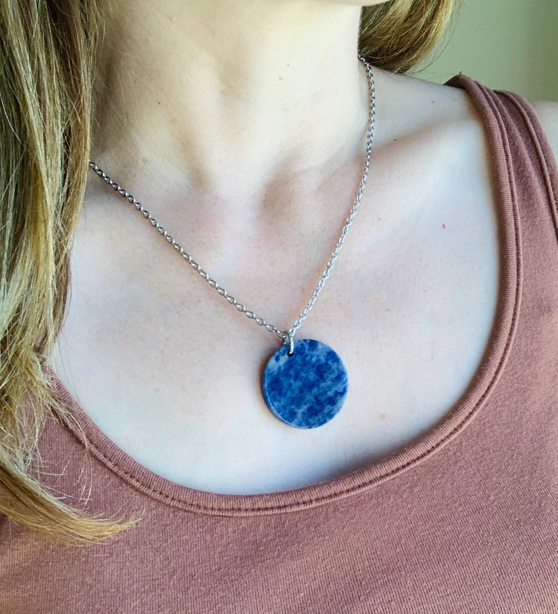 Blue Sodalite Gemstone Coin Necklace